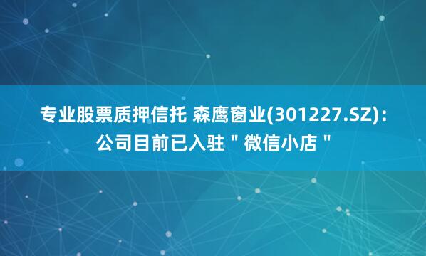 专业股票质押信托 森鹰窗业(301227.SZ)：公司目前已入驻＂微信小店＂